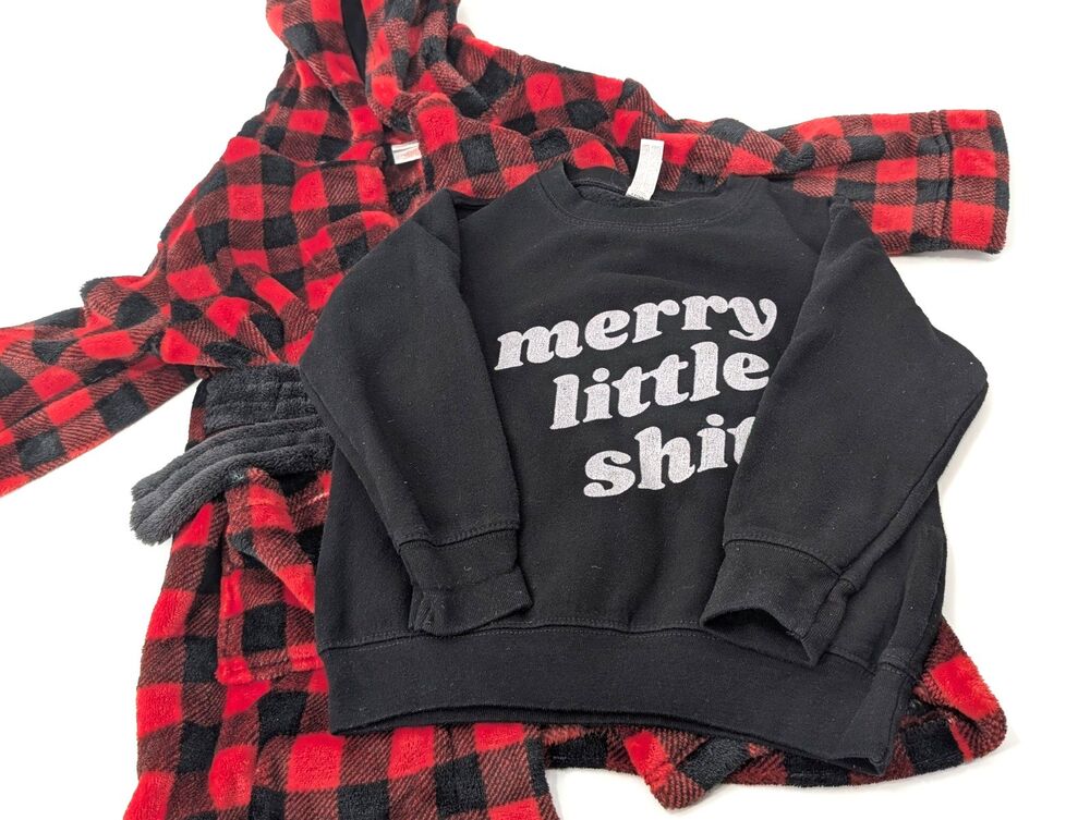 Christmas Sweatshirt Funny Kids Lot Plaid Robe Bundle of 2 Rabbit Skins Size 4